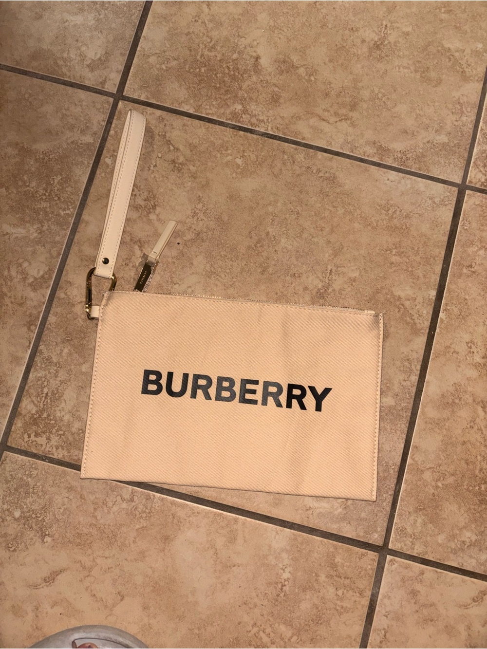 Burberry Beige Canvas Logo Wristlet Pouch with Black Lettering - Picture 2 of 11